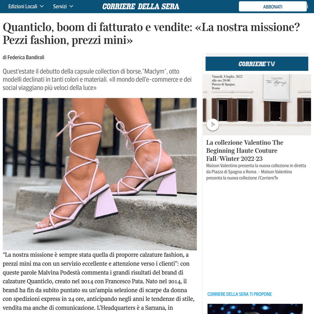 Corriere Della Sera - Quanticlo, boom di fatturato e vendite: «La nostra missione? Pezzi fashion, prezzi mini»