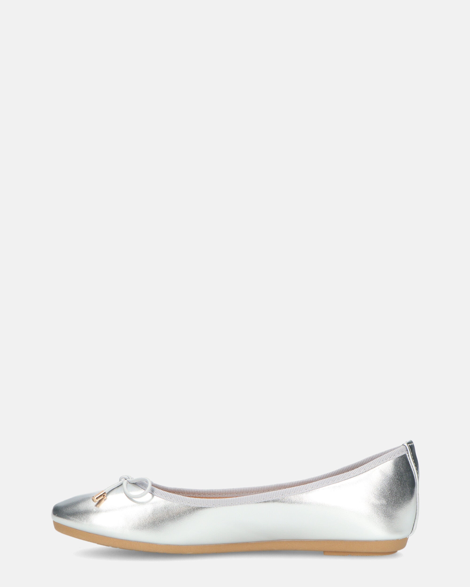 GWEN - silver ballet flats with bow on toe