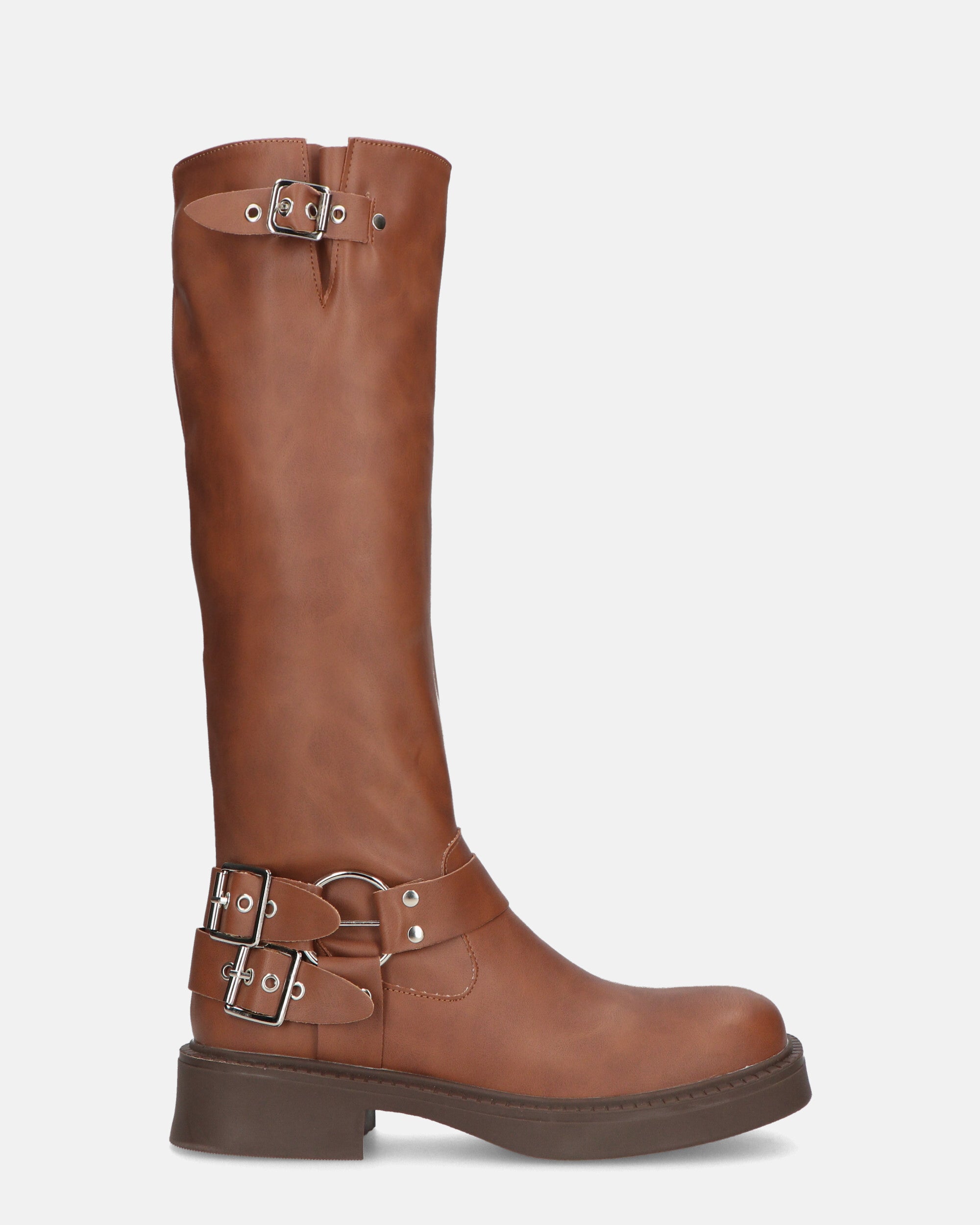 HISA - brown high boots with various straps and buckles