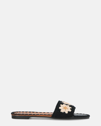 MARILIA - black slippers with embroidered decorations and brown sole