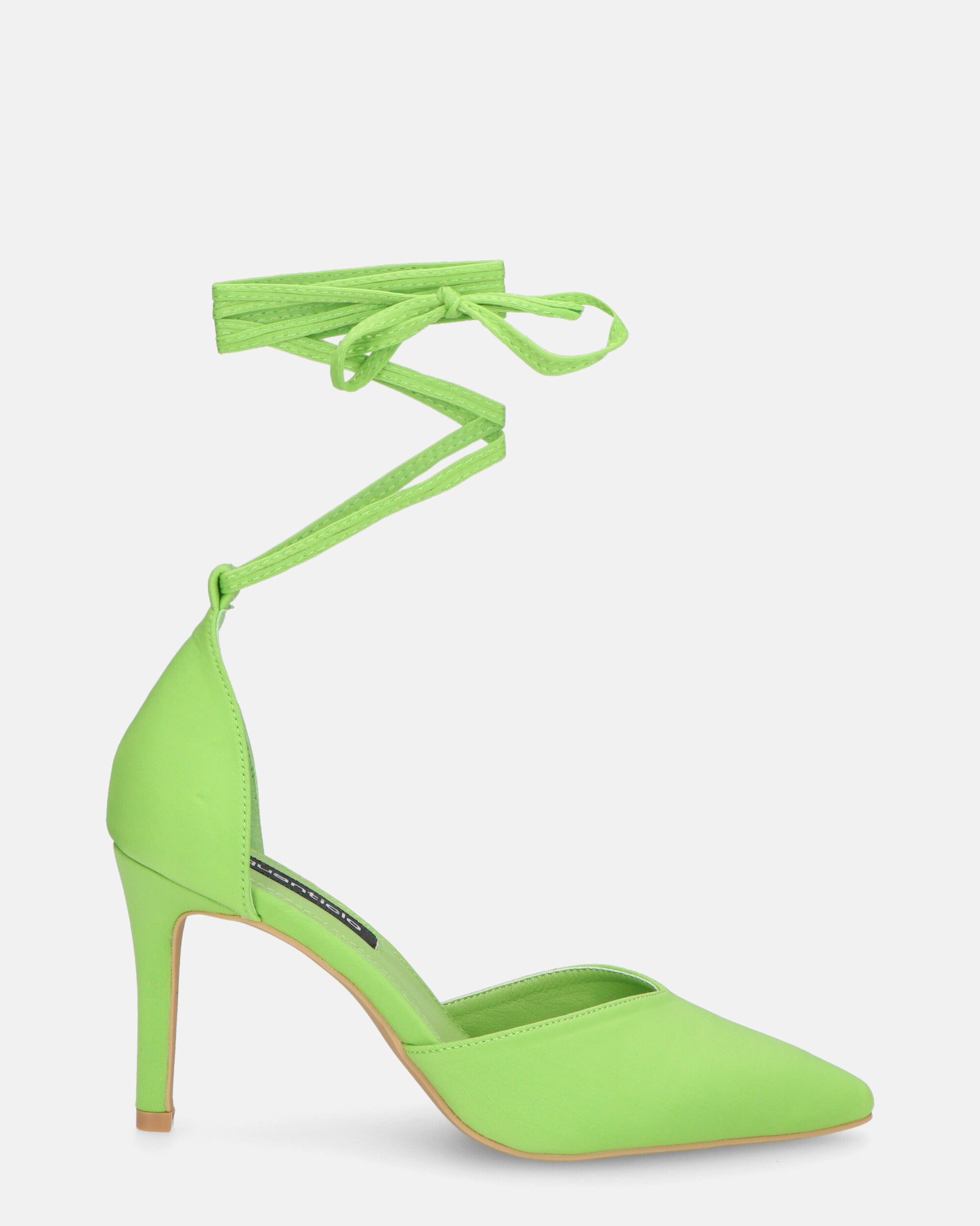 MAURA - pointed stiletto heels with apple green lycra laces