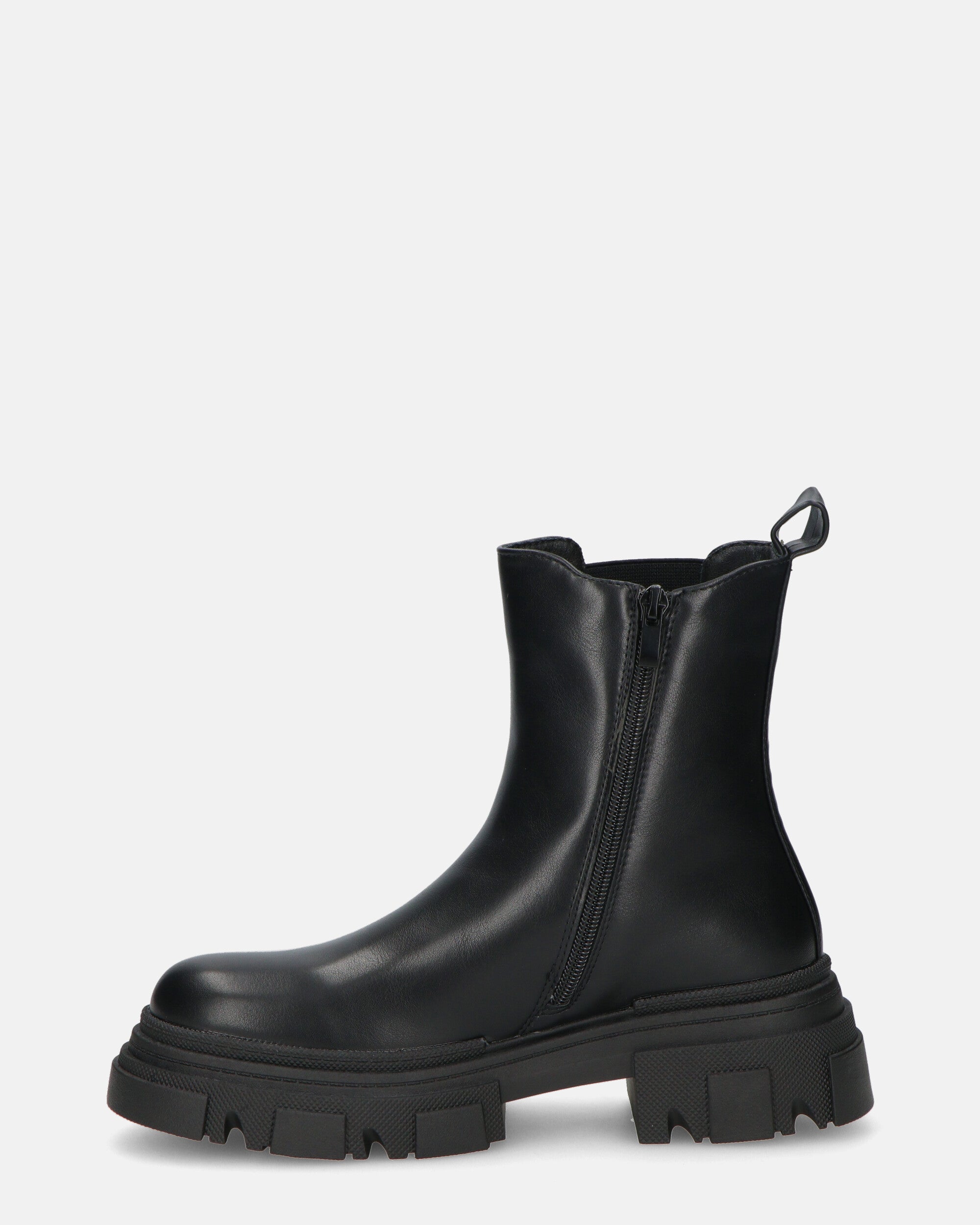 NORMA - black faux leather side zip ankle boots