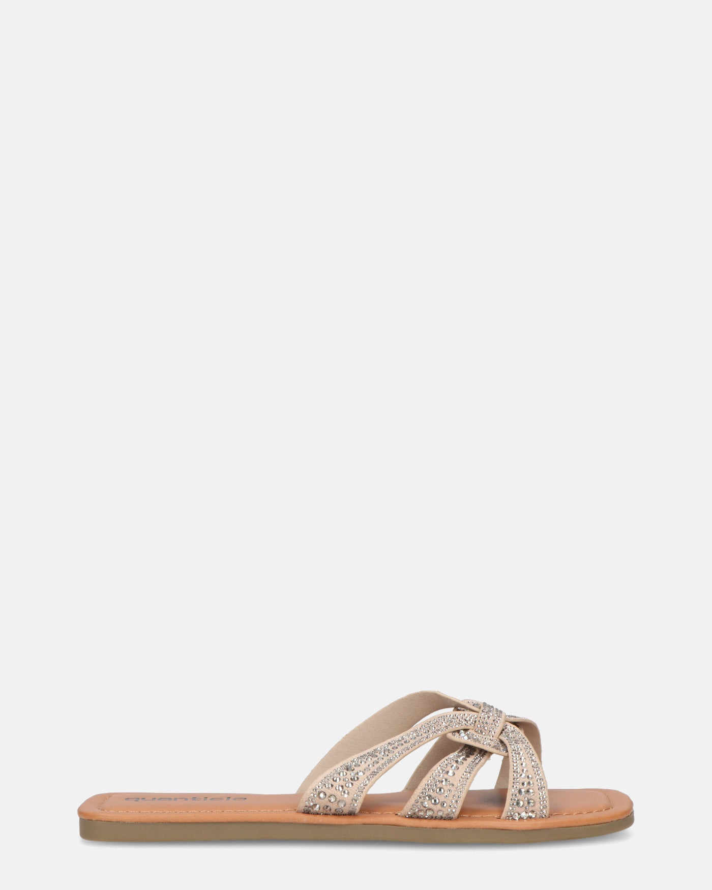 NURY - flat sandals with beige stripes and gems