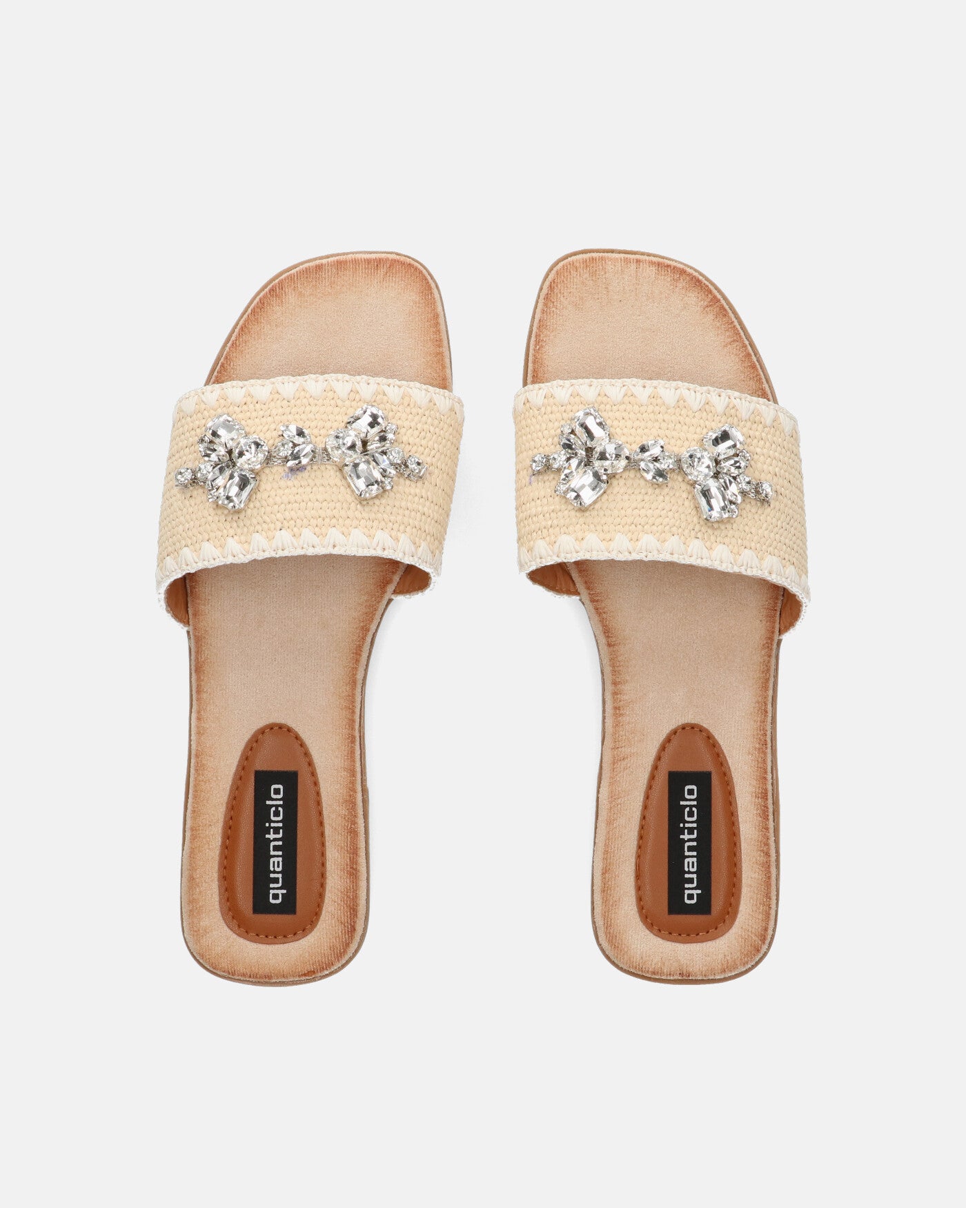 ROZENN - beige slippers with embroidered band and gems