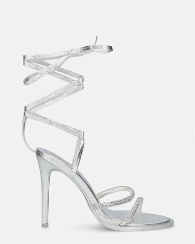 SHOORAI - silver stiletto high heels with laces and gems