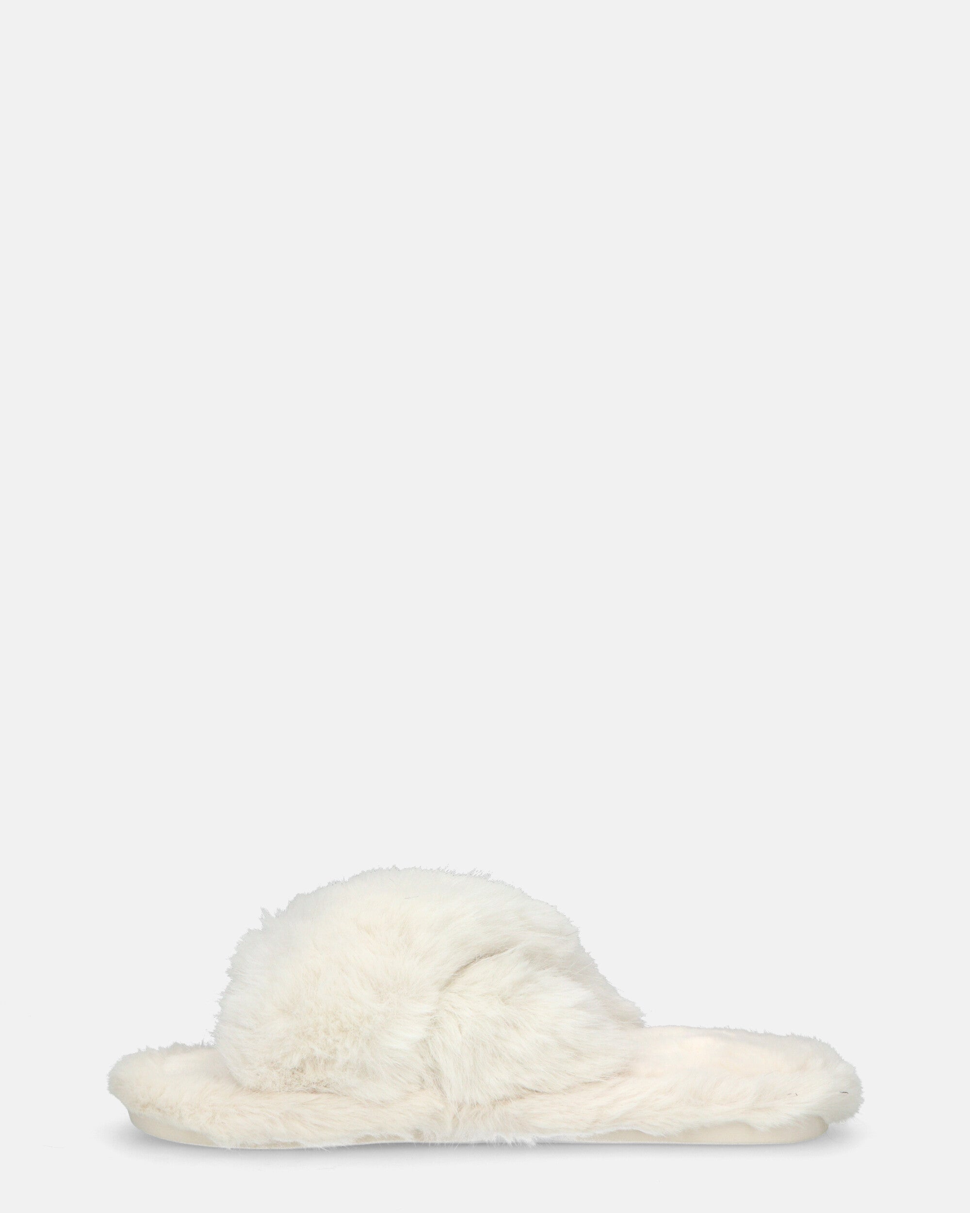 SUZUE - white fur open toe slippers