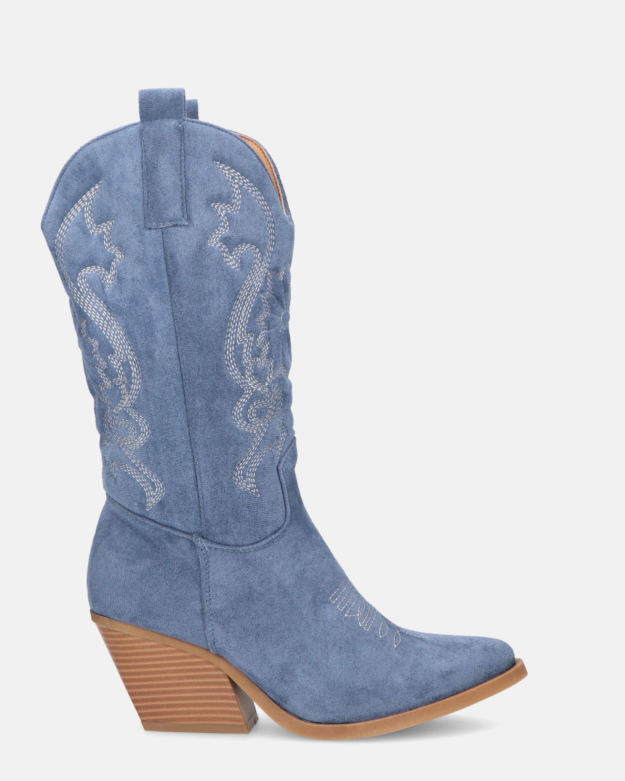 VITA - blue suede camperos with embroidery and zip