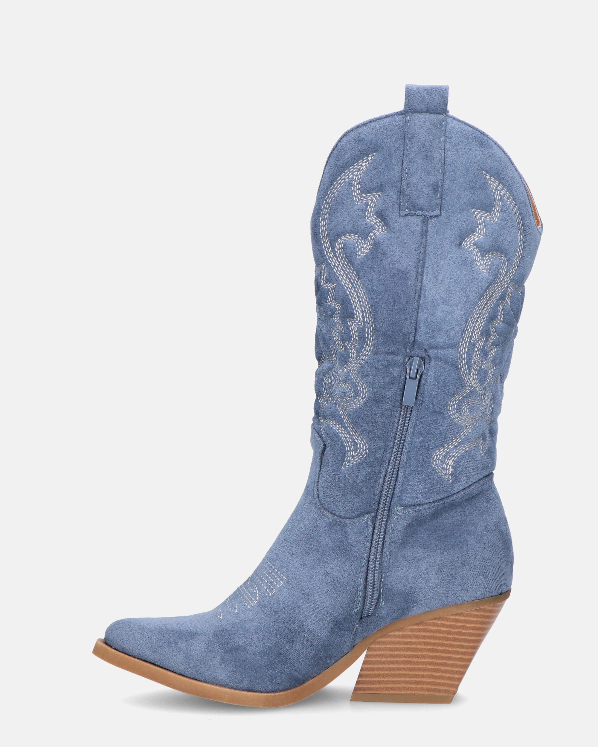 VITA - blue suede camperos with embroidery and zip