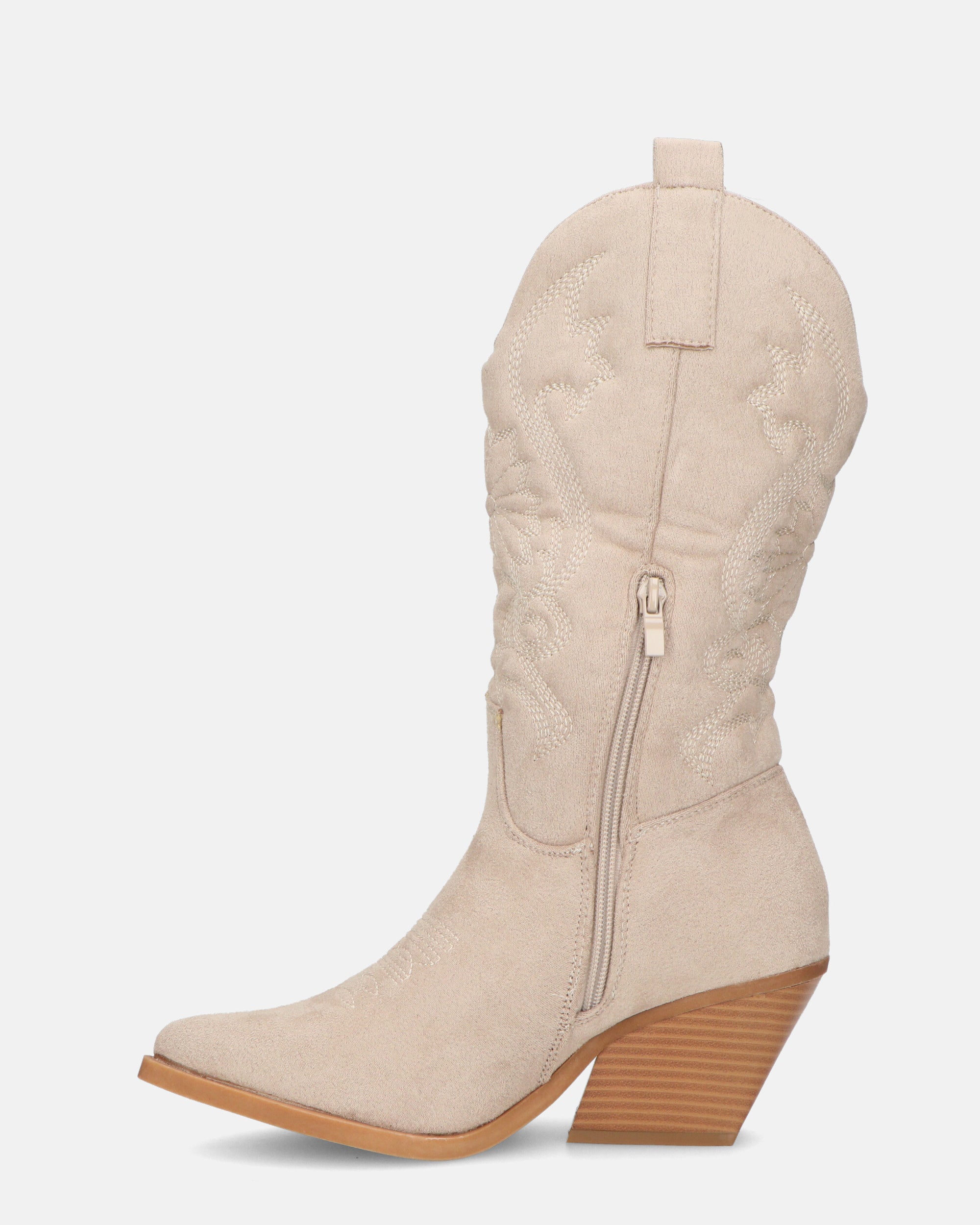 VITA - light beige suede camperos with embroidery and zip