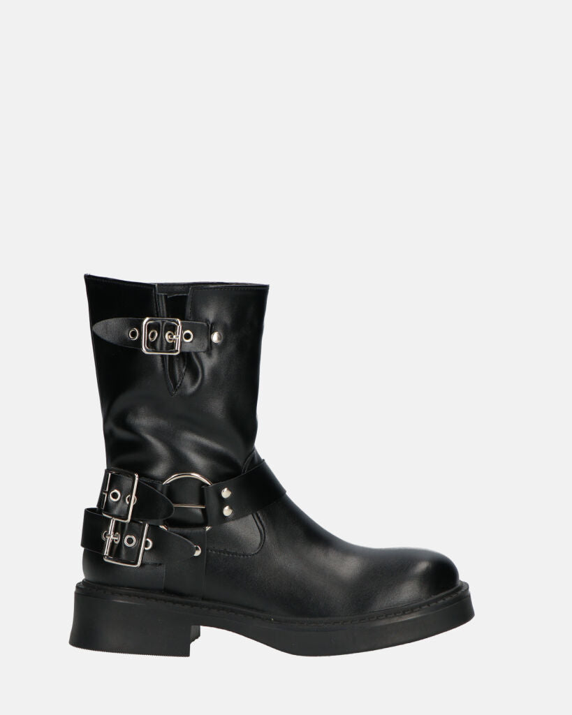 RYOKO - black ankle boots with studs and straps