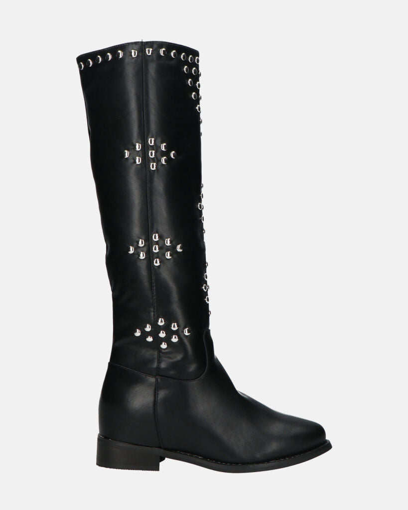MARIBEL - black high boots with studs and side zip