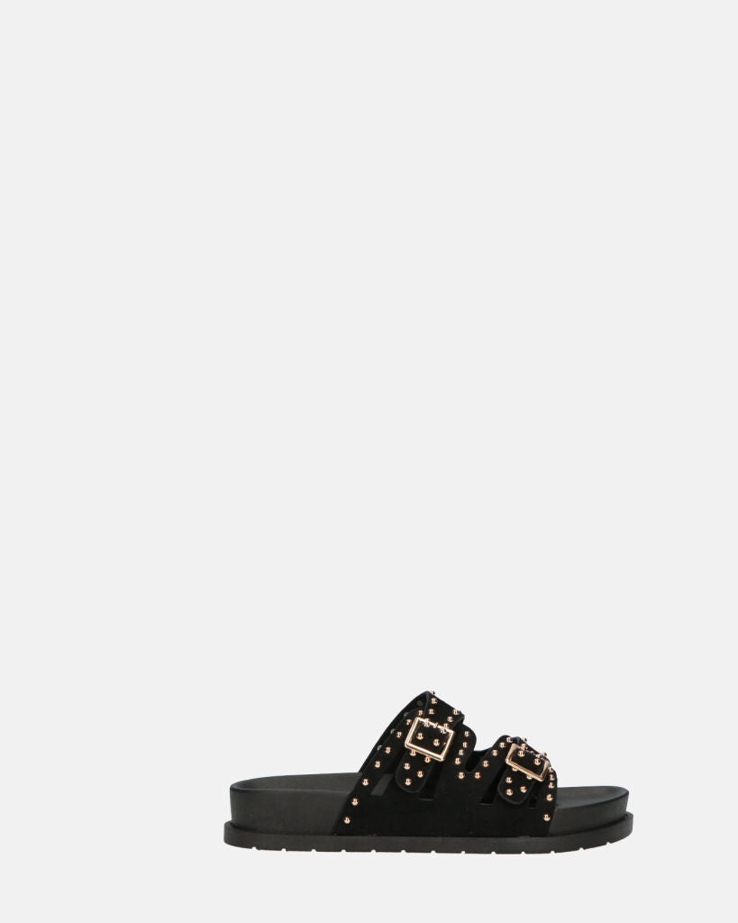 ZULLY - black platform sandals with golden studs