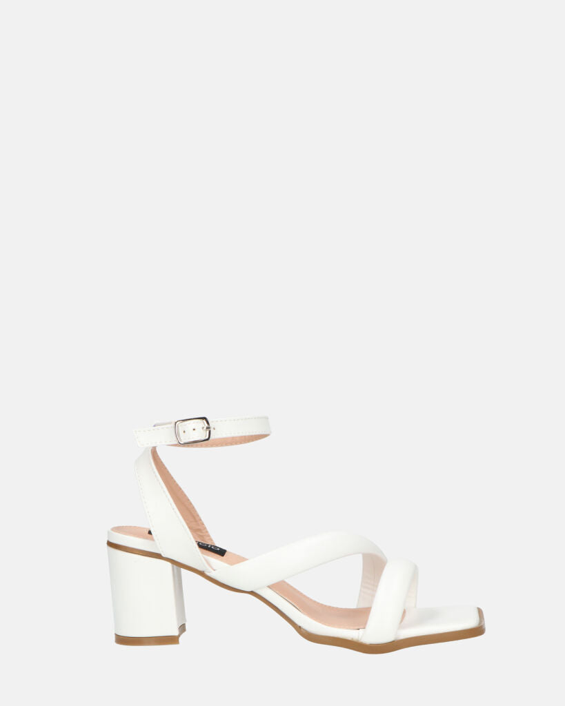 HIROE - white eco-leather heeled sandals with strap