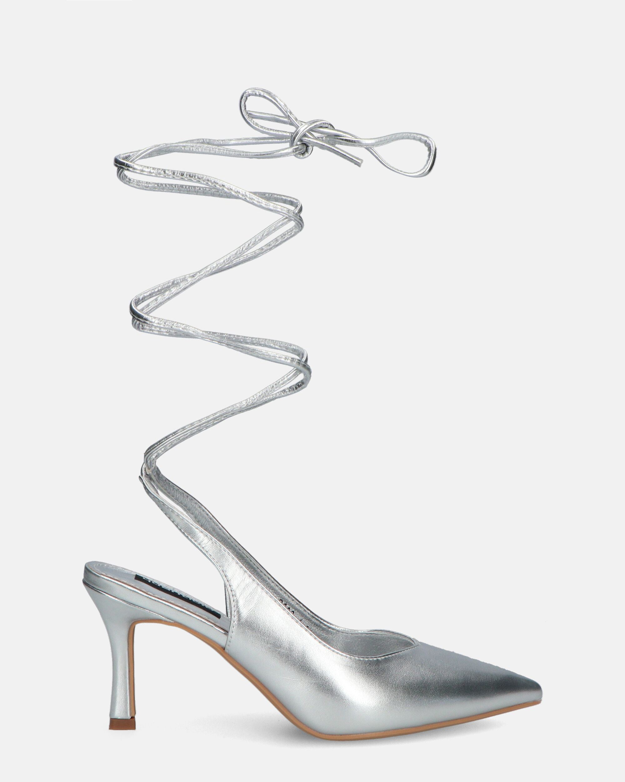 DOROTY - stiletto heels in silver PU with laces