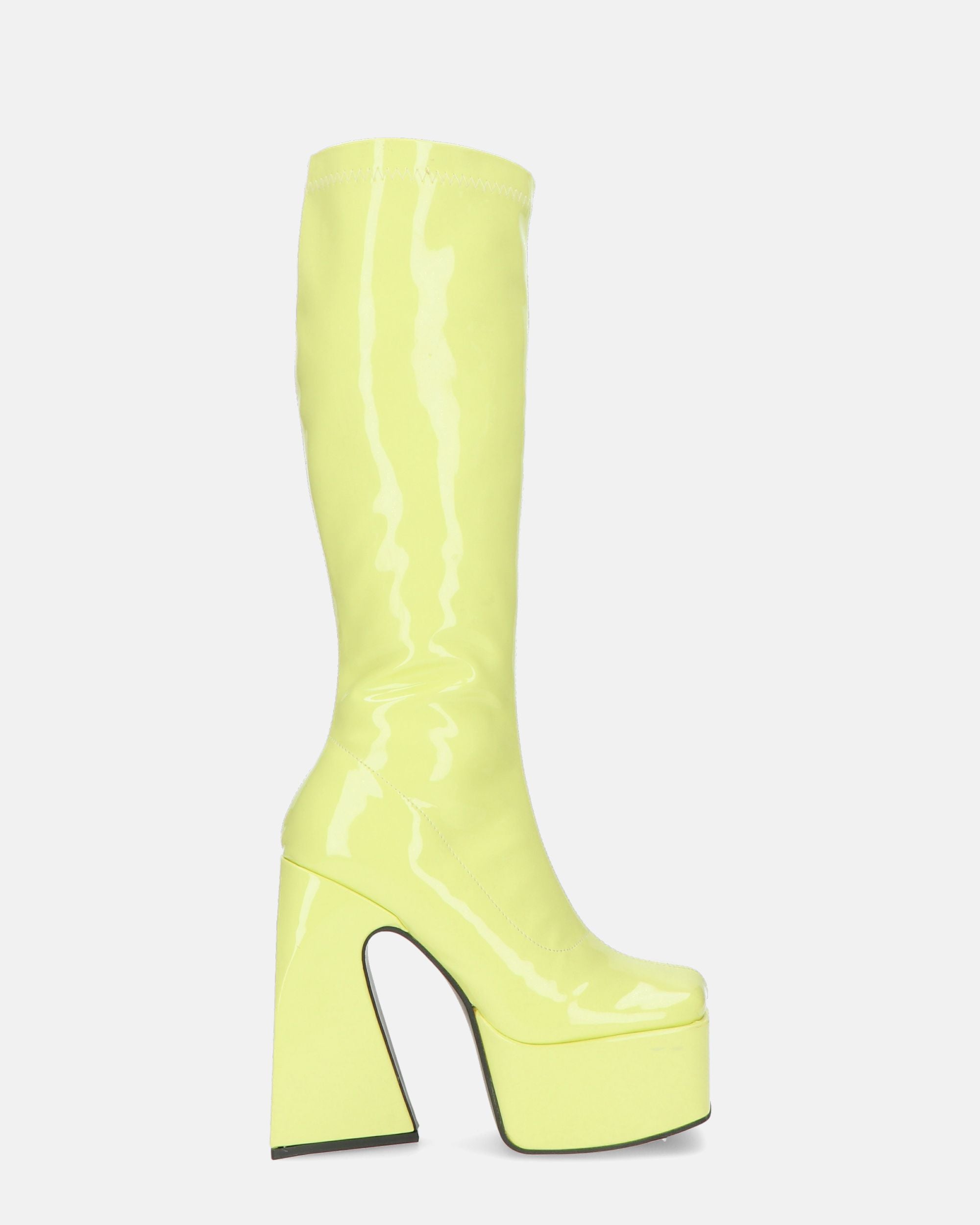 BECKA - high boots in yellow glassy with zip and square heel