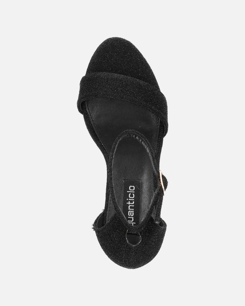 ANNIE - black glitter ankle strap heeled sandals