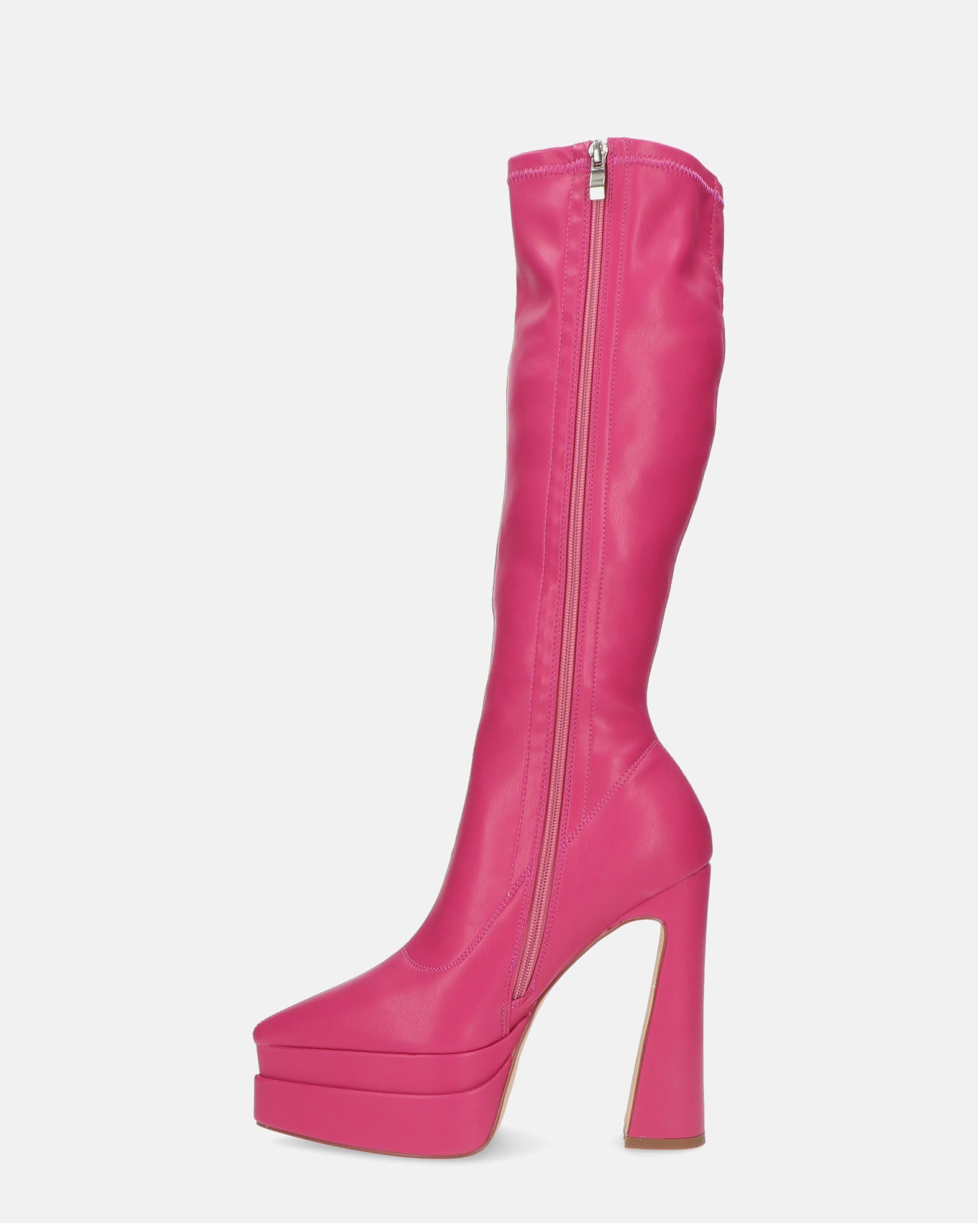 NIKITA - high boots in fuchsia PU with pointed platform