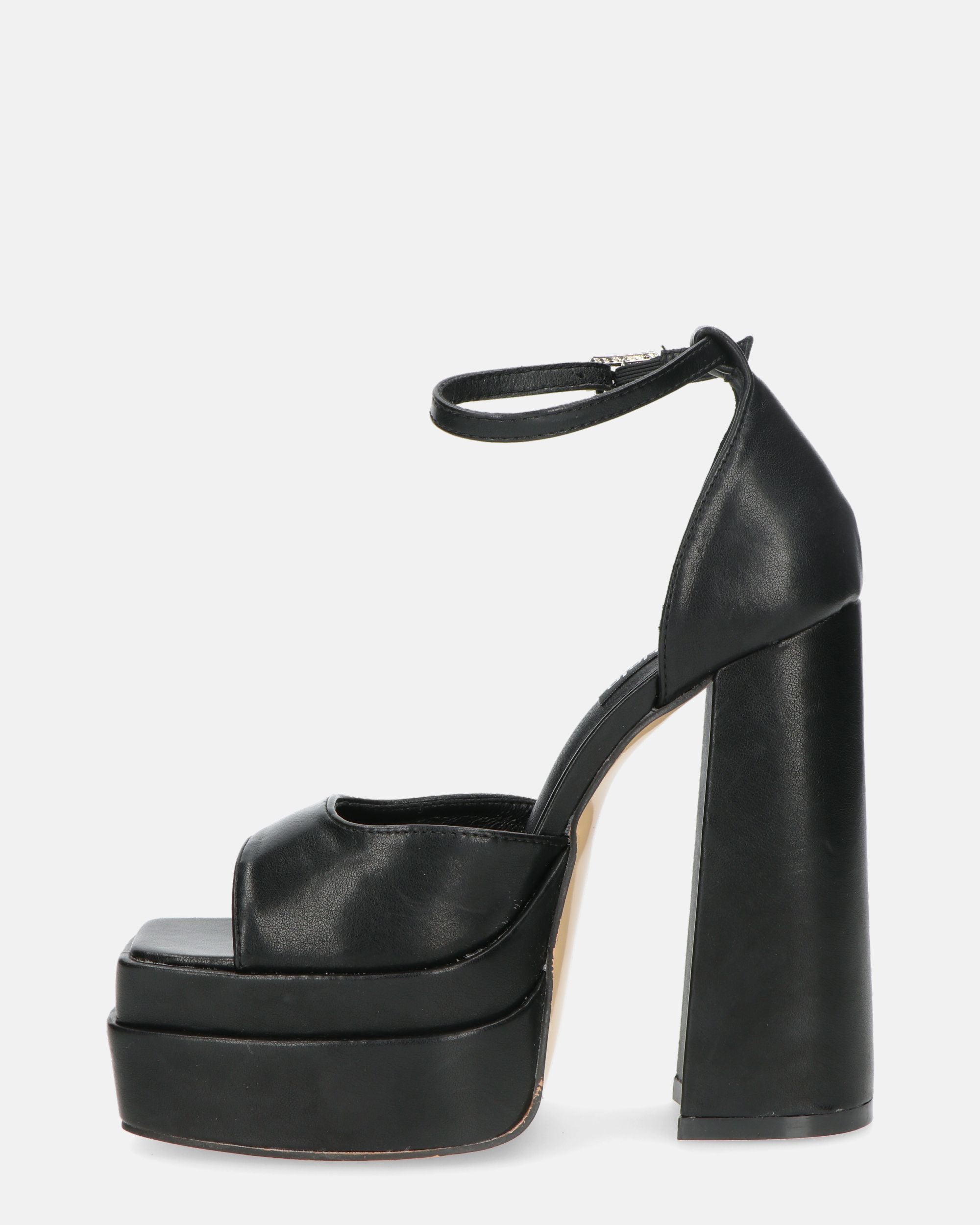 AVA - sandals with high heels in black eco-leather and gems in the strap