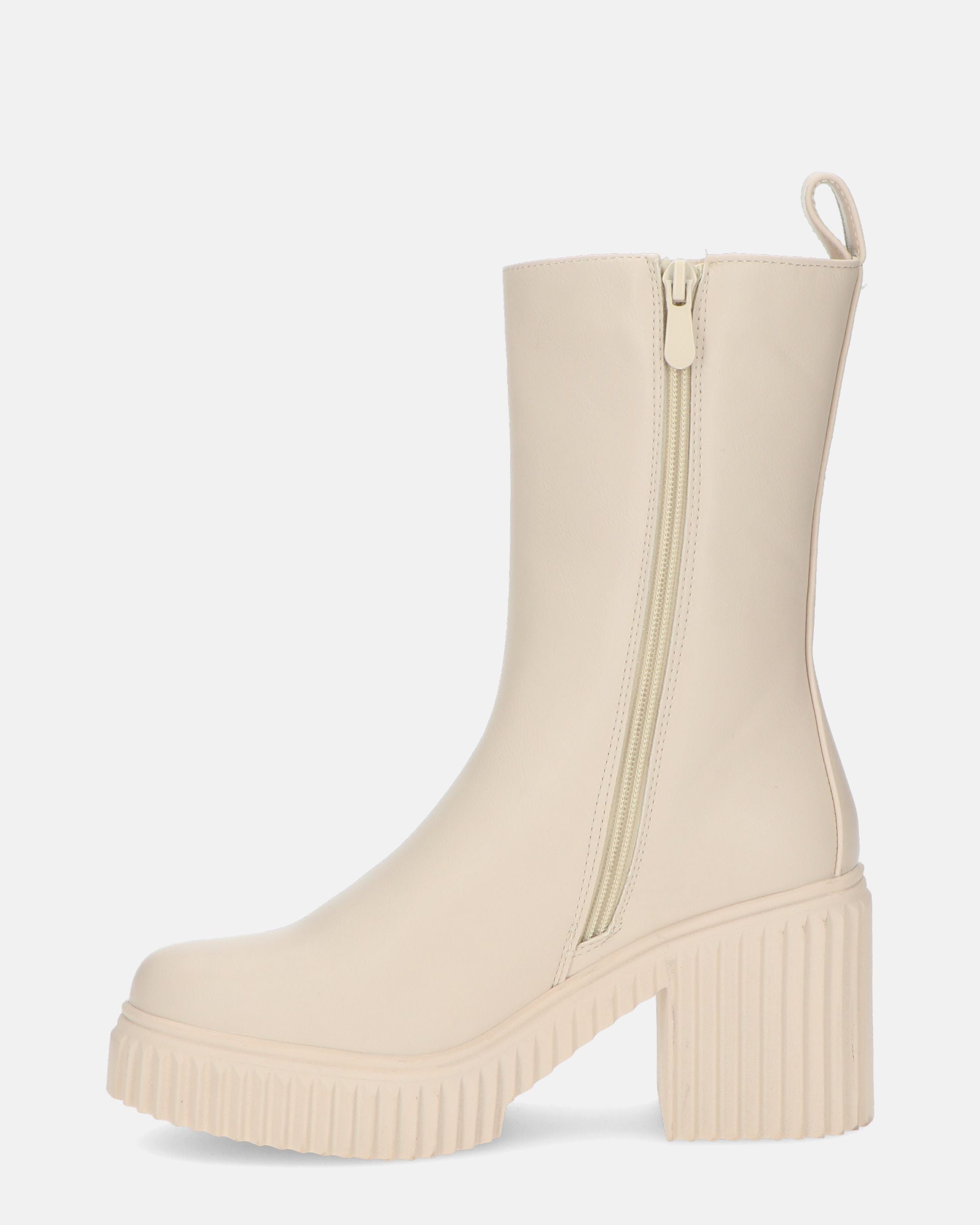CORALINE - beige PU heel ankle boots with side zip