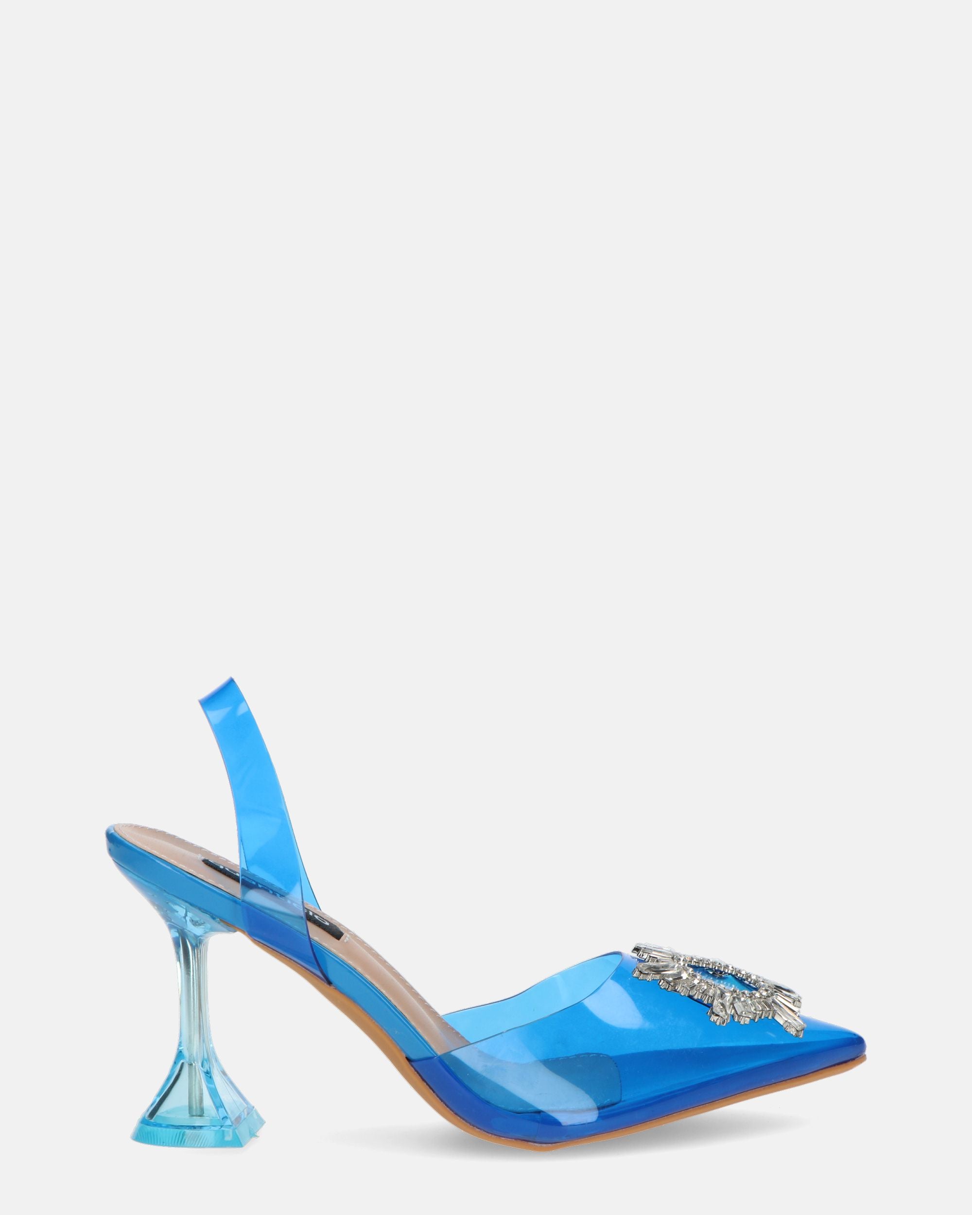 KENAN - blue perspex shoes with gemstone decoration on the toe