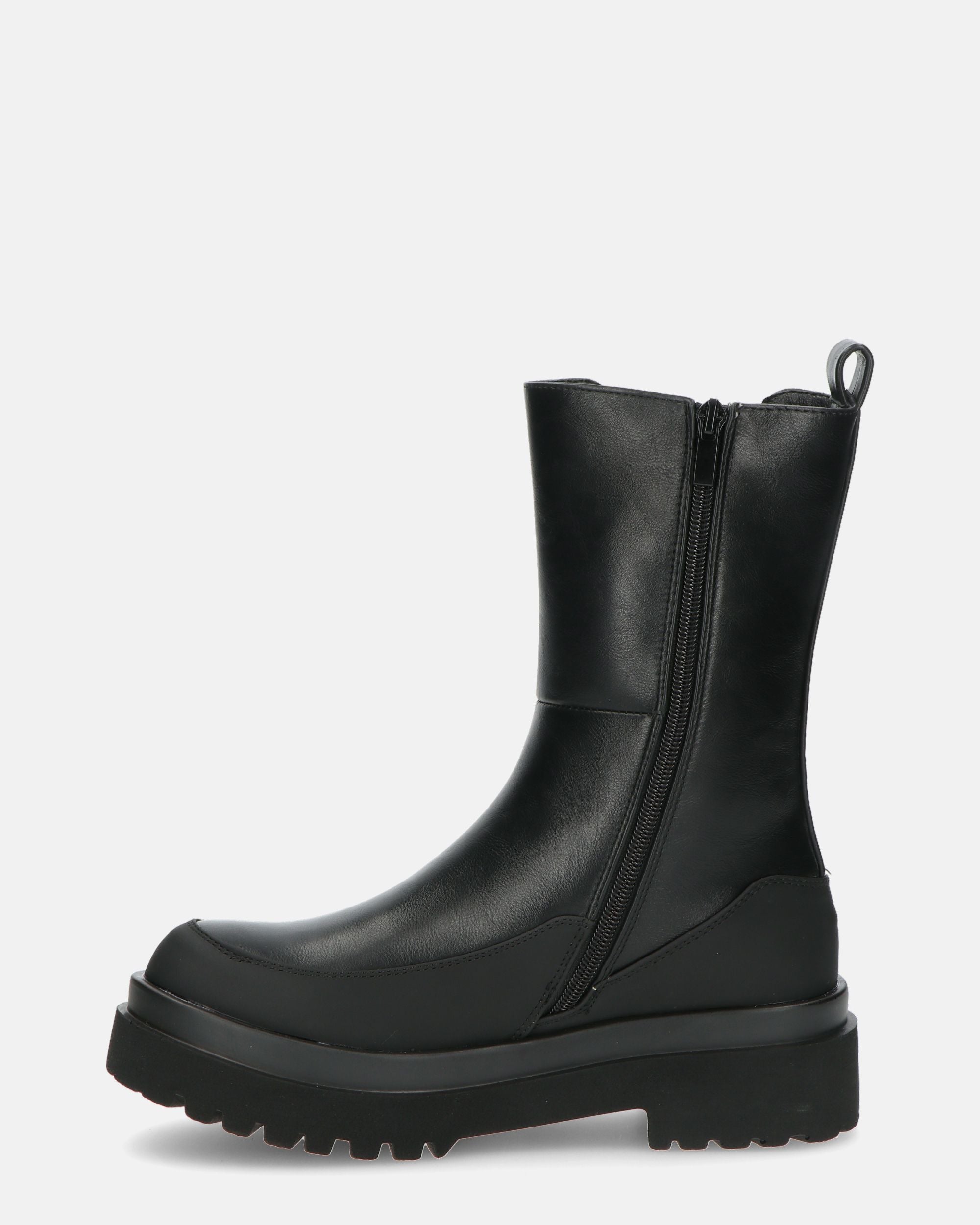 AGATA - black eco-leather ankle boot with elastic fabric and side zip