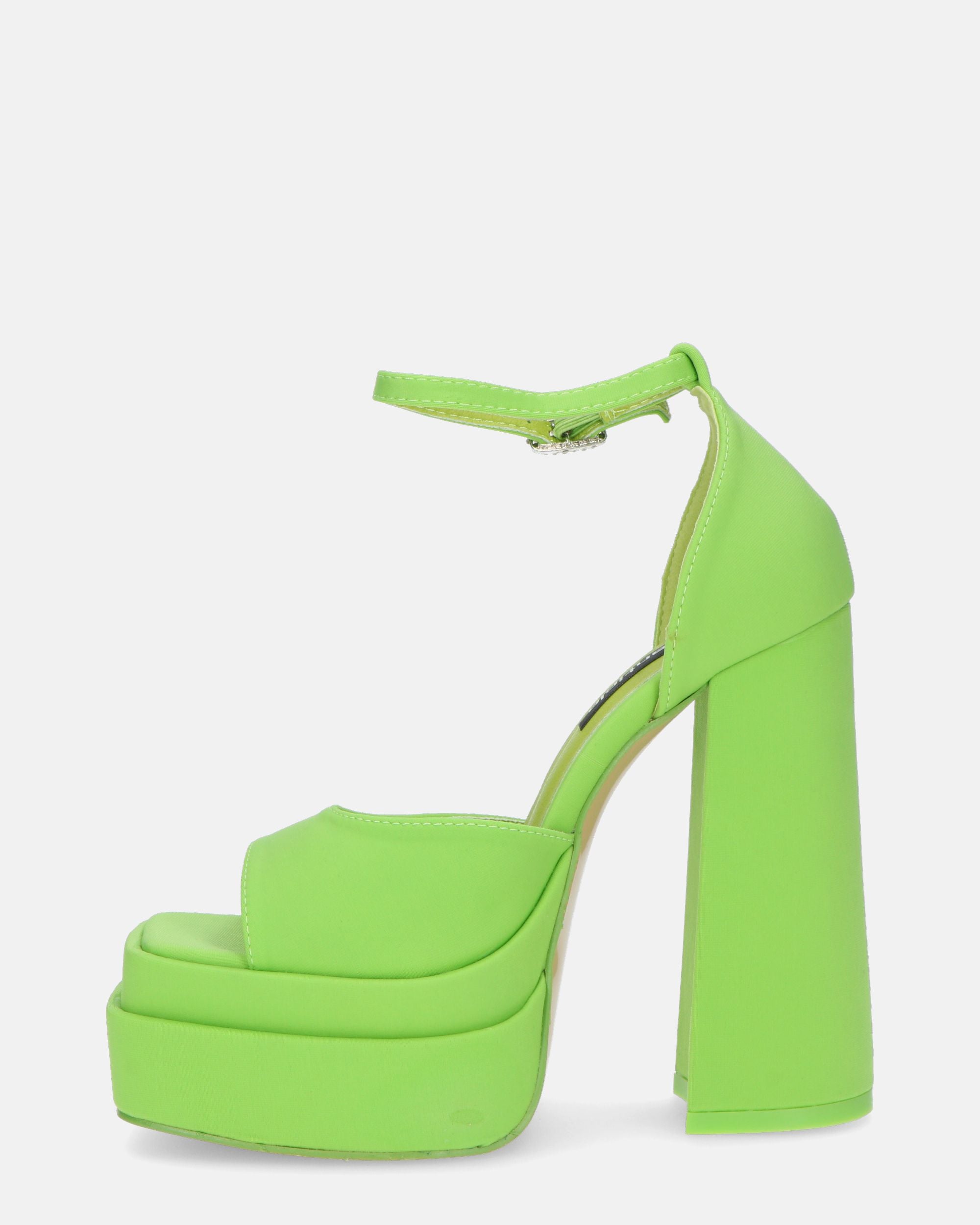 AVA - sandals with high heels in green lycra and gems in the strap