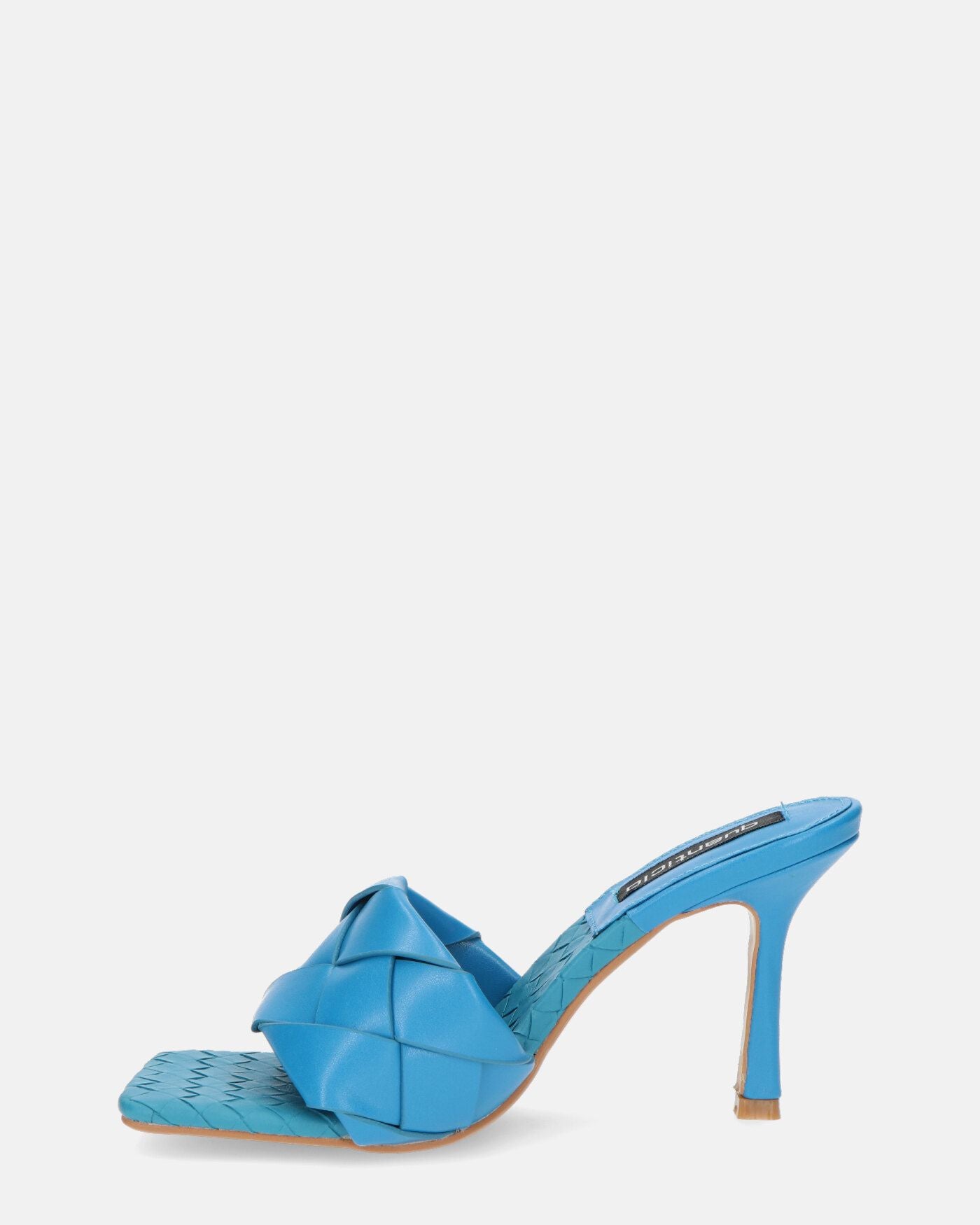 ENRICA - sandal in blue woven leather with heel