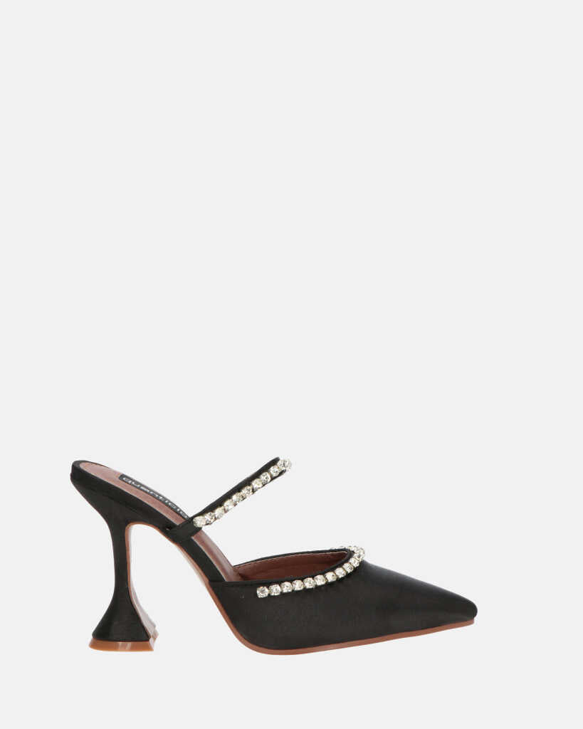 PERAL - heeled shoe in black lycra with gems