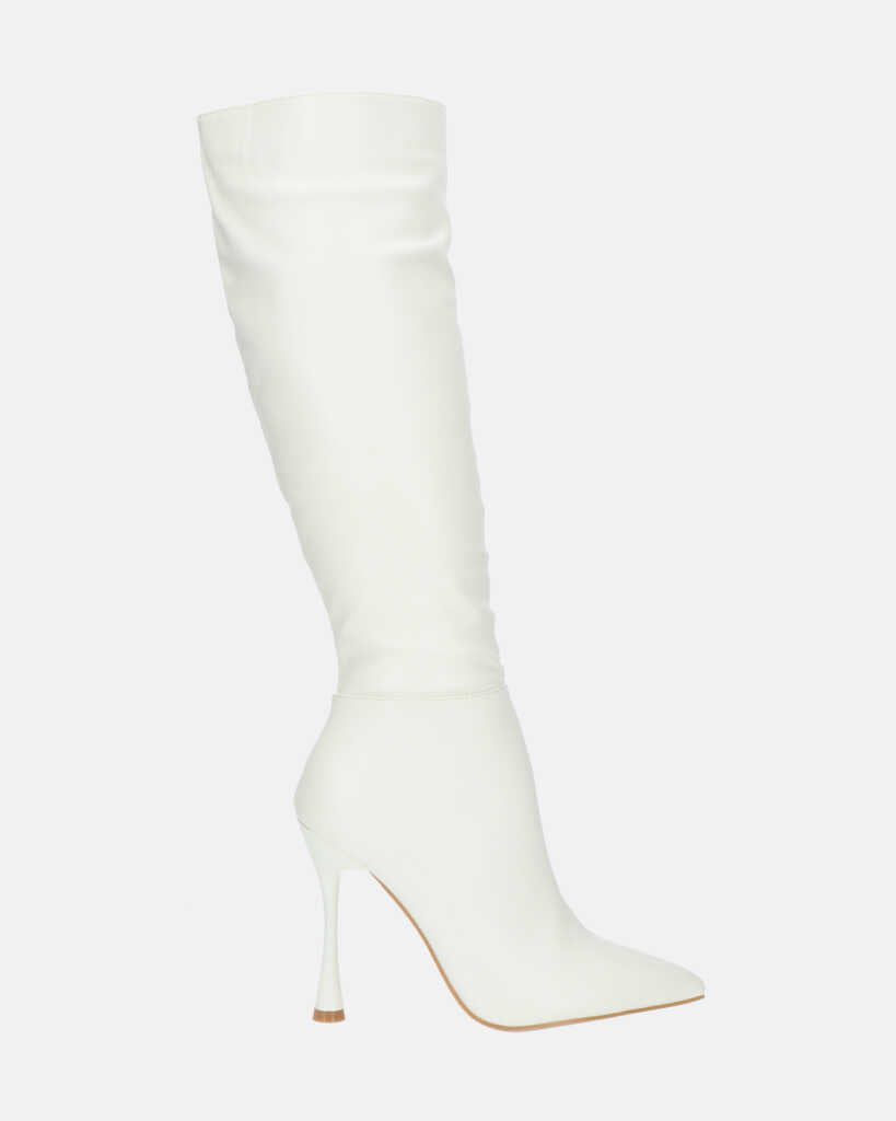 KAYLA - black high-heeled high-heeled boots in white PU and side zipper
