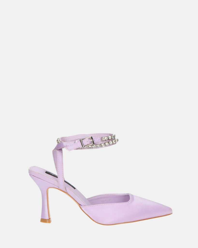DORIS - heeled shoes in violet lycra and gems on the strap