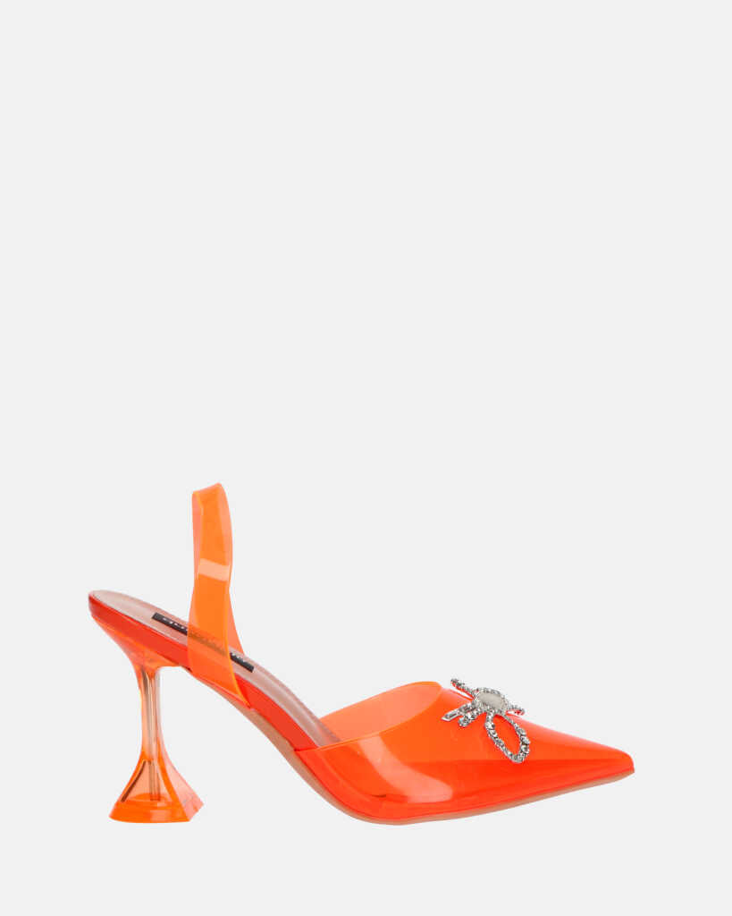 CONSUELO - orange perspex heels with toe decorations
