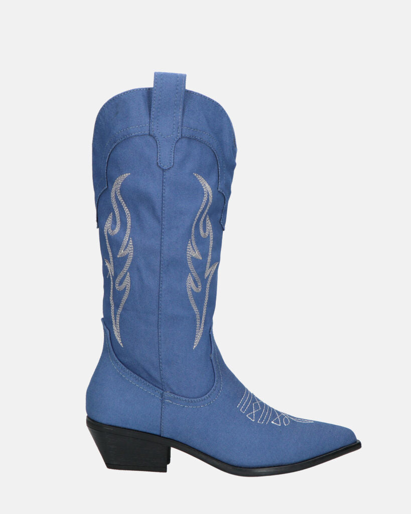 GUIA - camperos boots in blue denim fabric