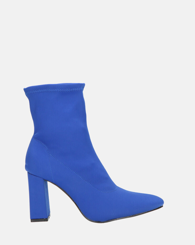 MARGOT - blue lycra ankle boots with heel