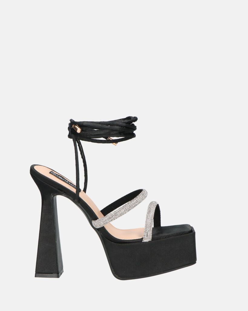 BIRGIT - black satin sandals with gems