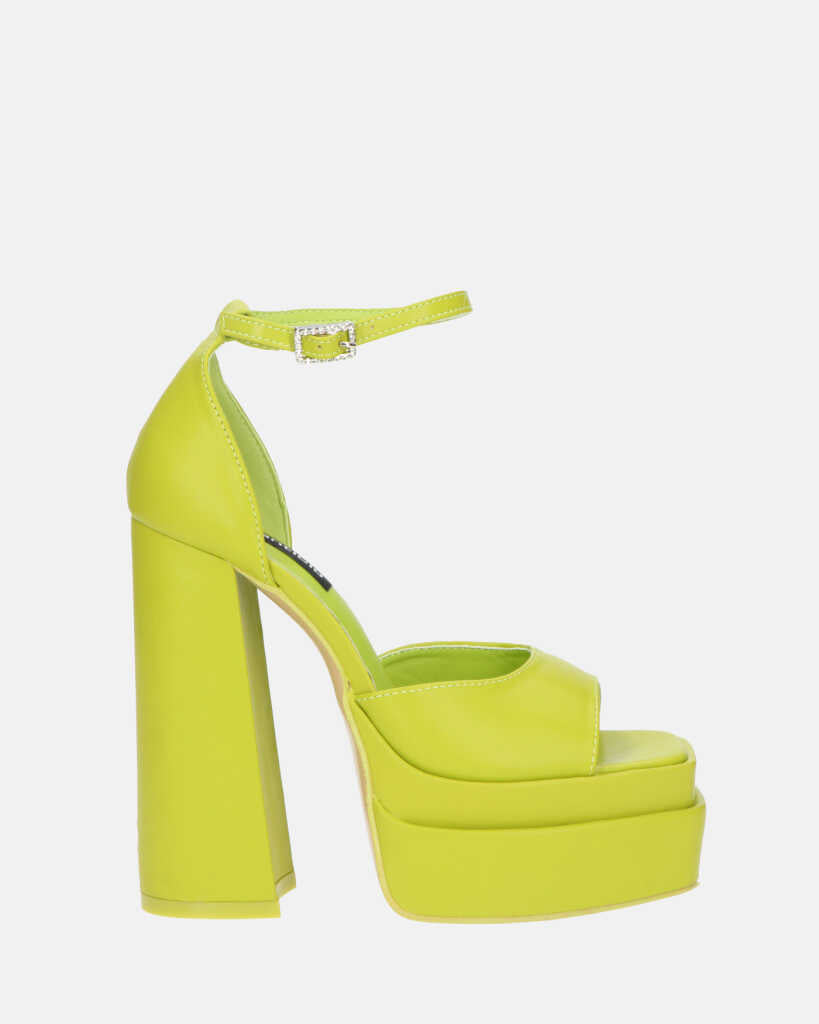 AVA - sandals with high heels in green eco-leather and gems in the strap